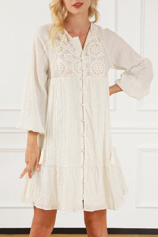 Alexi Tie Neck Balloon Sleeve Mini Dress Fashionable A-Line Mini Dress