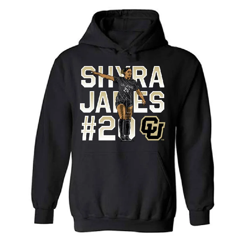 Colorado - NCAA Women's Soccer : Shyra James - Individual Caricature Hooded Sweatshirt Hoodie with Hem Applique Textured Unique Colorado - NCAA Women's Soccer : Shyra James - Individual Caricature Hooded Sweatshirt Hoodie with Hem Applique Textured Unique
