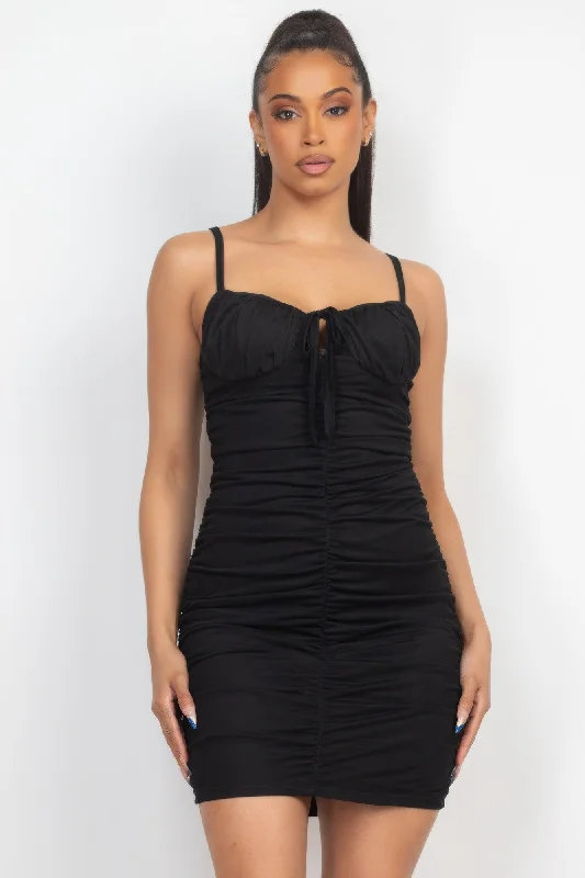 Front Ruched Mini Dress Comfortable Polka Dot Mini Dress