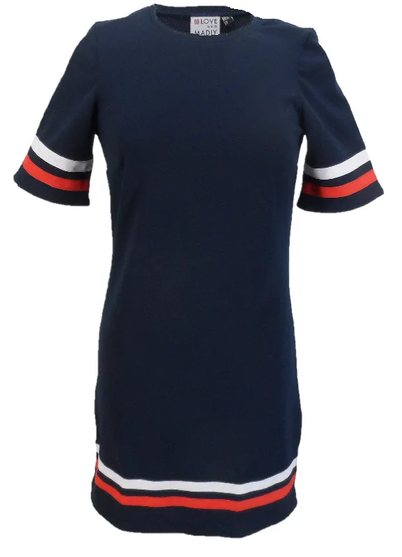 LHM Ladies 60s Retro Mod Vintage Navy/White/Red Mini Dress Fashionable Off-Shoulder Mini Dress