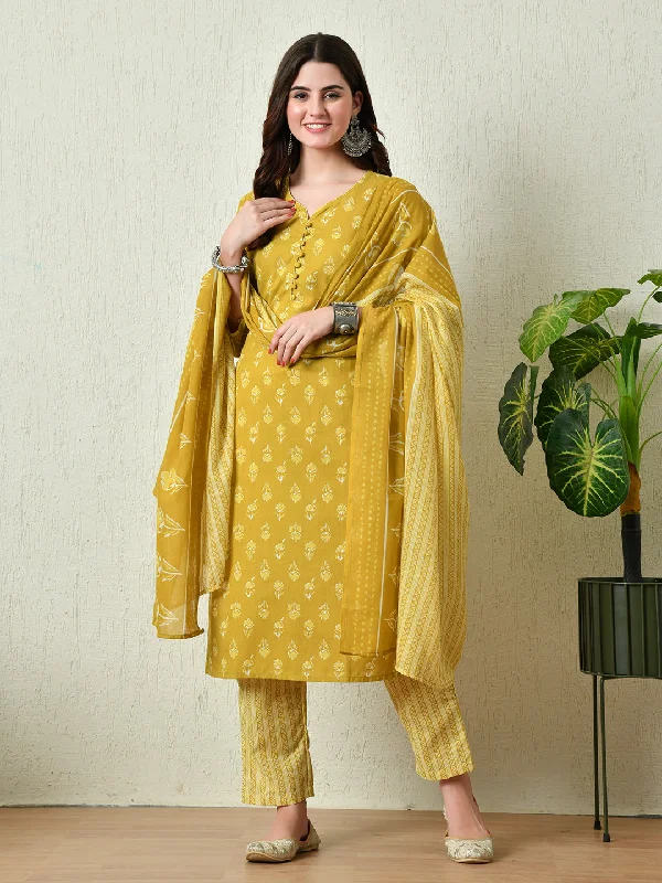 Mustard Kurta Pant With Dupatta Set - Rasiya Stylish Casual Pants