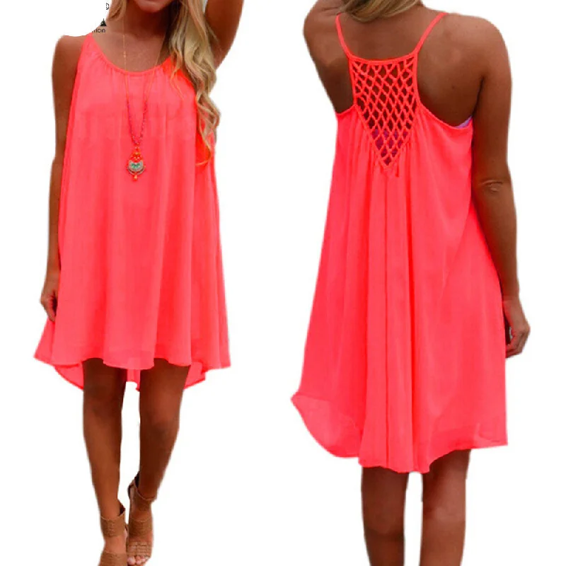 Summer Women Chiffon Short Dress Sexy Strap Sleeveless Hollow Back Beach Mini Dresses Loose Casual Vestidos 7 Colors Trendy Button-Detail Mini Dress Summer Women Chiffon Short Dress Sexy Strap Sleeveless Hollow Back Beach Mini Dresses Loose Casual Vestidos 7 Colors Trendy Button-Detail Mini Dress