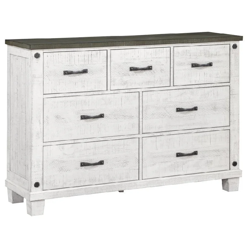 Lilith - 7-Drawer Dresser - Distressed White Boatneck Modish Everyday