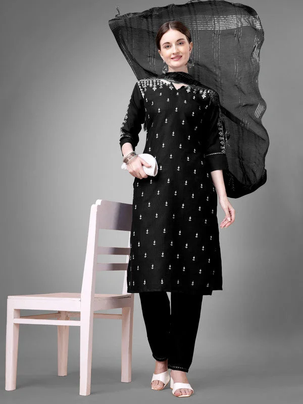 Women's Embroidered Cotton Blend Kurta Pant Dupatta Set - Malishka Export Chic Wool Trousers Women's Embroidered Cotton Blend Kurta Pant Dupatta Set - Malishka Export Chic Wool Trousers