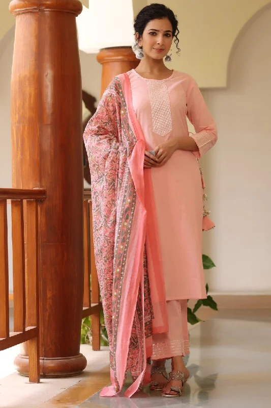 Women's Cotton Printed Kurta Pant Dupatta Set - Ahika Formal Wide-Leg Pants