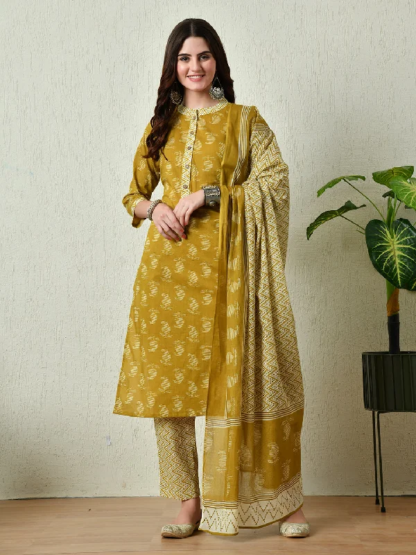 Mustard Straight Kurta Pant With Dupatta Set - Rasiya Cozy Full-Length Pants