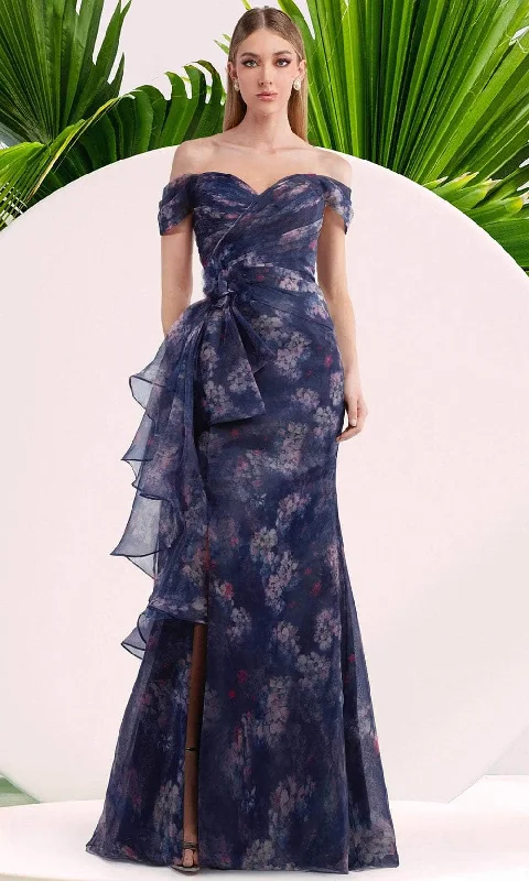 Janique W3017 - Ruffle Drape Floral Long Dress Tunics Exclusive limited