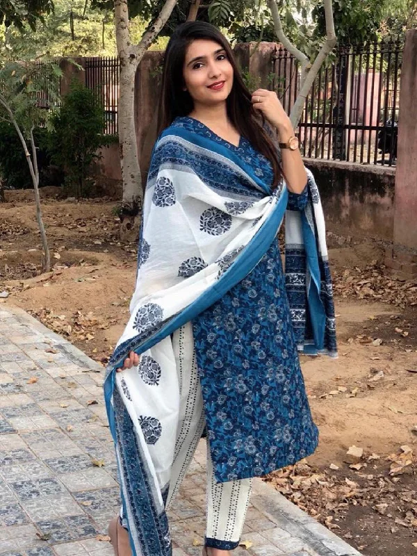 Women's Blue Floral Print Viscose Rayon Kurta And Pant Set - Alvami Formal Slim Pants Women's Blue Floral Print Viscose Rayon Kurta And Pant Set - Alvami Formal Slim Pants