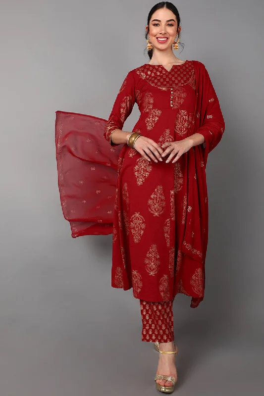 Women's Cotton Printed Kurta Pants Dupatta Set  - Ahika High-Waist Yoga Pants