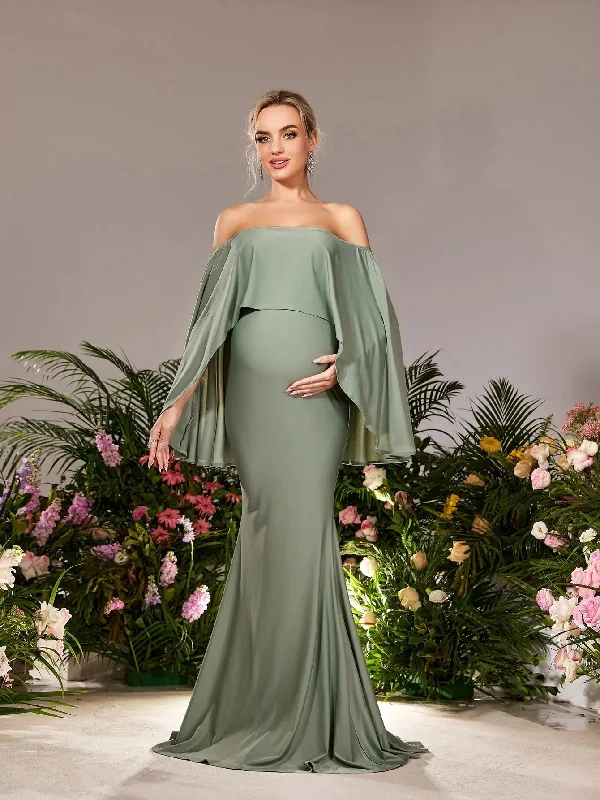 Maternity Off Shoulder Cape Sleeves Mermaid Hem Evening Dress