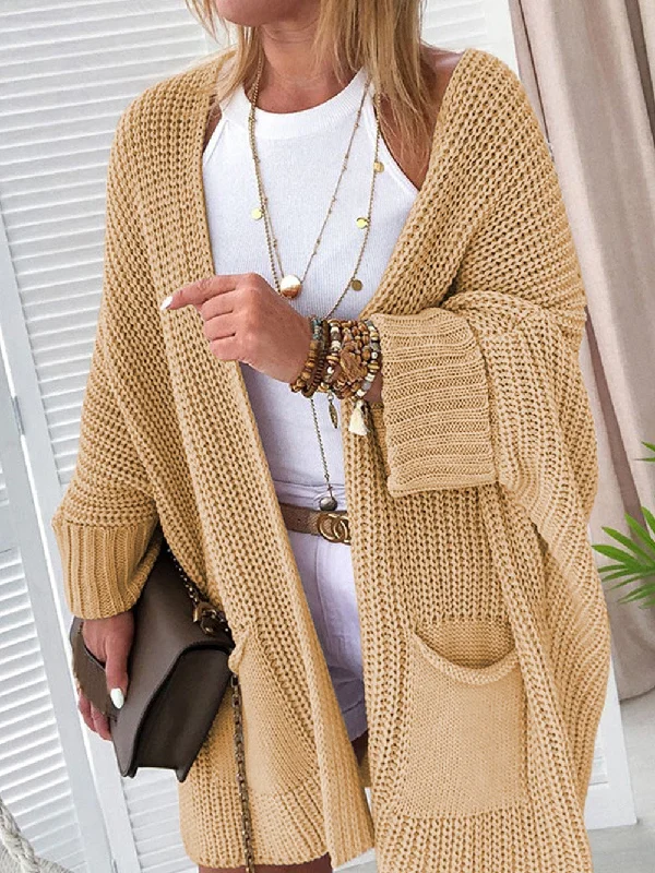 Apricot Cozy Batwing Sleeve Knit Cardigan Real Fur Shearling Chenille