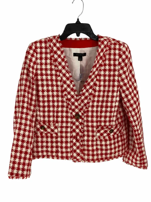 Ann Taylor Size 6 Red White Checkered Jacket Zippered Front Buttoned Front Snap Front Ann Taylor Size 6 Red White Checkered Jacket Zippered Front Buttoned Front Snap Front