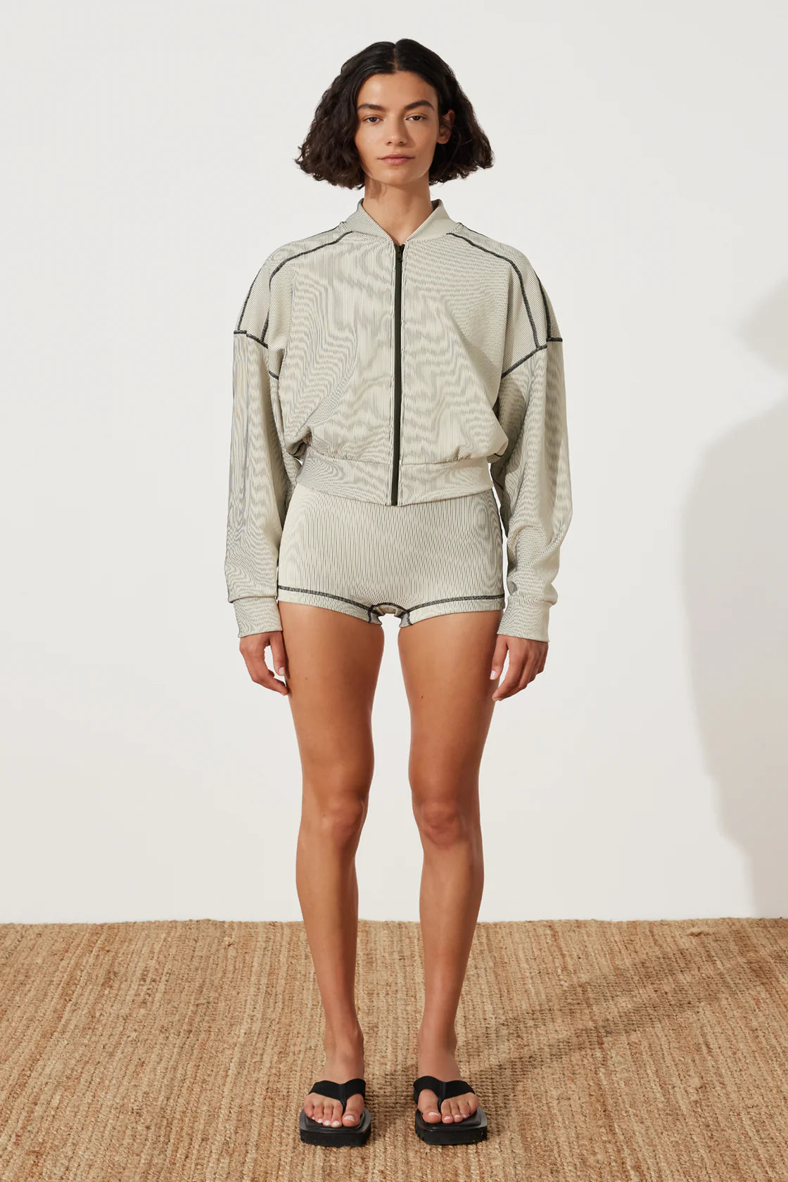 STRIPE RIB JACKET - COCONUT Mesh Jacket Canvas Jacket Denim Jacket