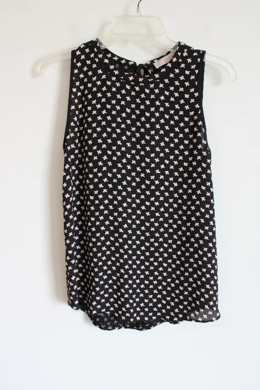 LOFT Black & Tan Bird Patterned Tank | S one shoulder tank