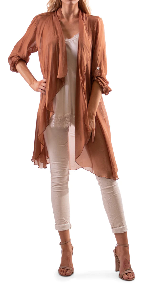 PORTICI SILK CARDIGAN in RUST Seamless Knitted Crochet