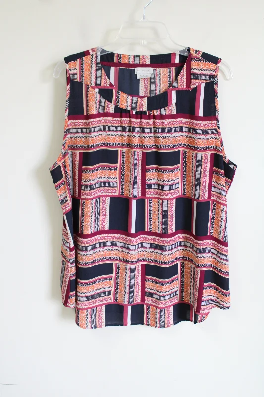 Van Heusen Blue Orange Pink Patterned Chiffon Tank Blouse | XL striped tank top