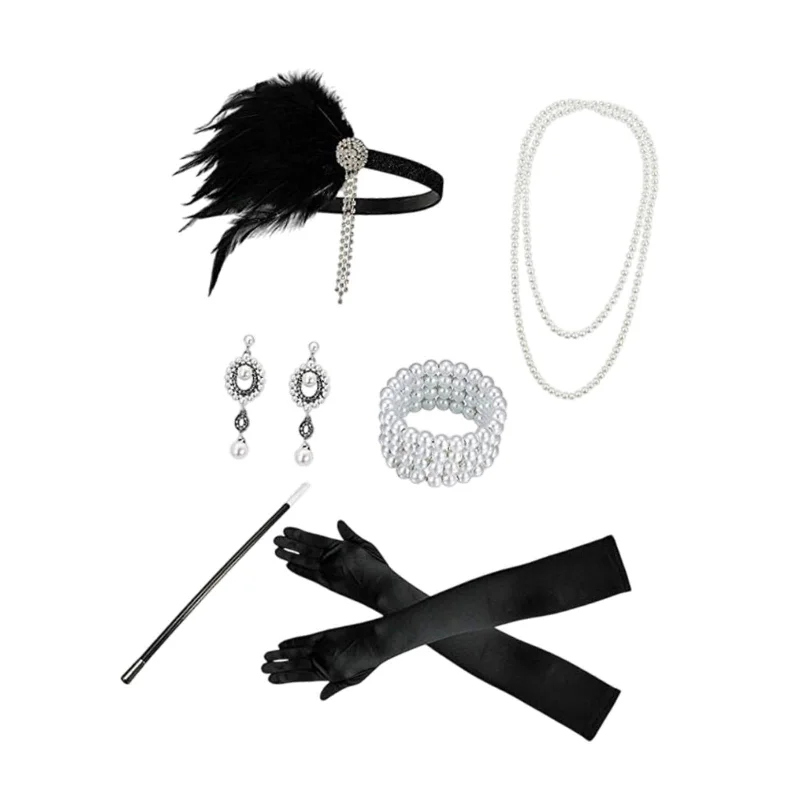Women 1920S Accessories Set Headband Props for Carnival Fancy Dress Style D