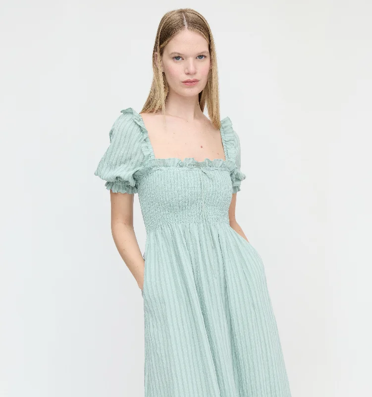 The Scarlett Nap Dress - Soft Green Tonal Seersucker
