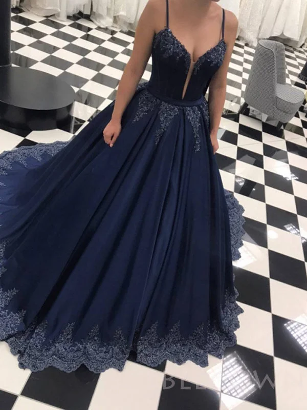 A-line Navy Blue Tulle Appliques Ball Gown Lace Long Evening Prom Dresses, Cheap Custom Prom Dresses, MR7730 A-line Navy Blue Tulle Appliques Ball Gown Lace Long Evening Prom Dresses, Cheap Custom Prom Dresses, MR7730