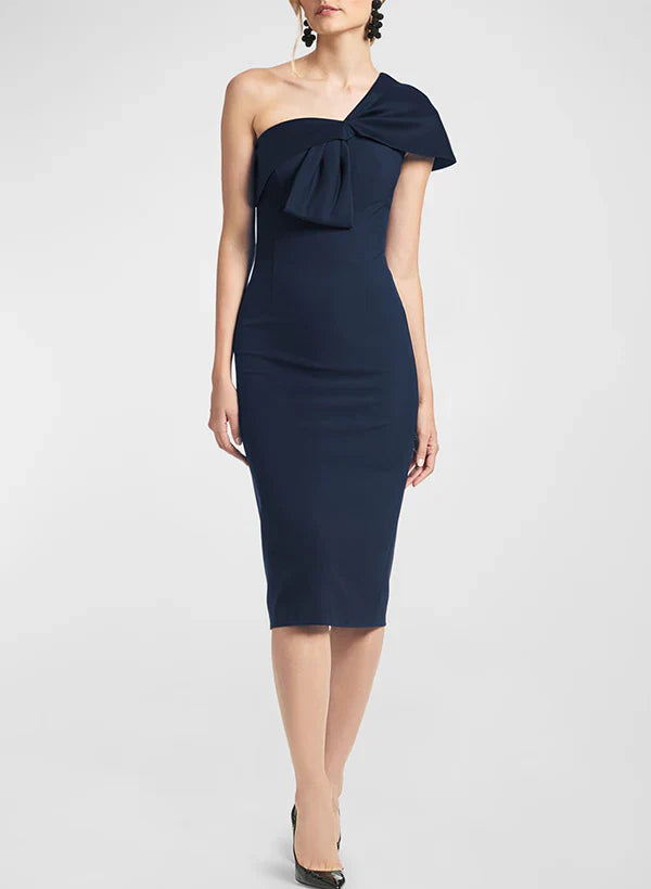 Tight fit/straight leg one shoulder sleeveless knee length bow, mother of the bride dresses