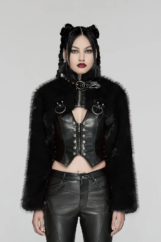 Black Stand Collar Long Sleeves Women's Punk Faux Fur Short Jacket Mesh Jacket Canvas Jacket Denim Jacket Black Stand Collar Long Sleeves Women's Punk Faux Fur Short Jacket Mesh Jacket Canvas Jacket Denim Jacket