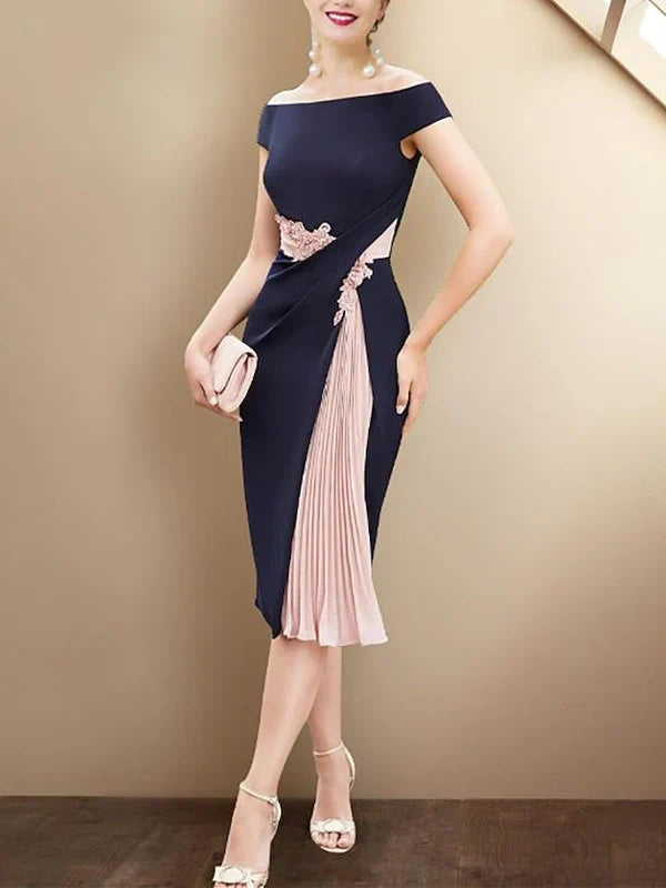 Tight fitting/column short sleeved knee length mother of the bride dresses