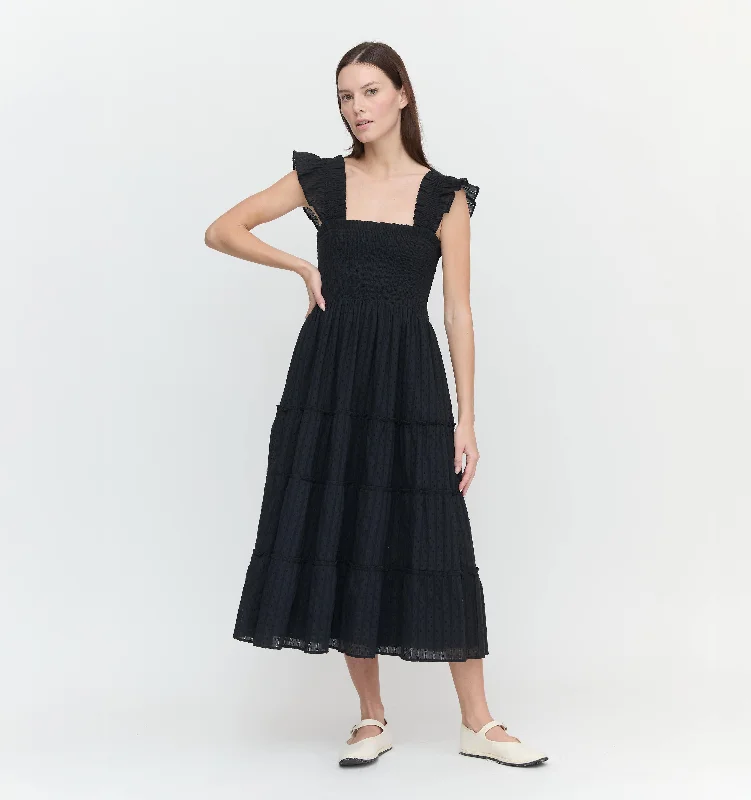 The Ellie Nap Dress - Black Linear Swiss Dot