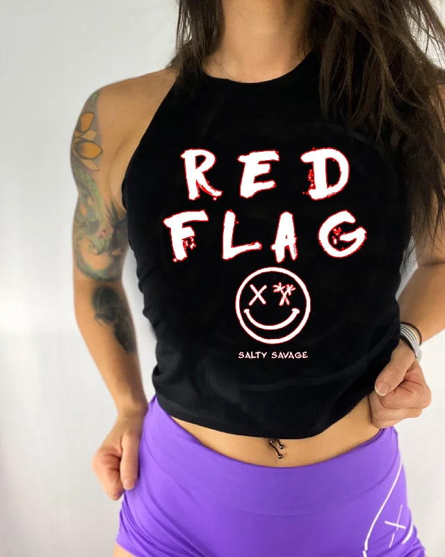Salty Savage Ladies "RED FLAG" Flowy Crop Tank solid color tank