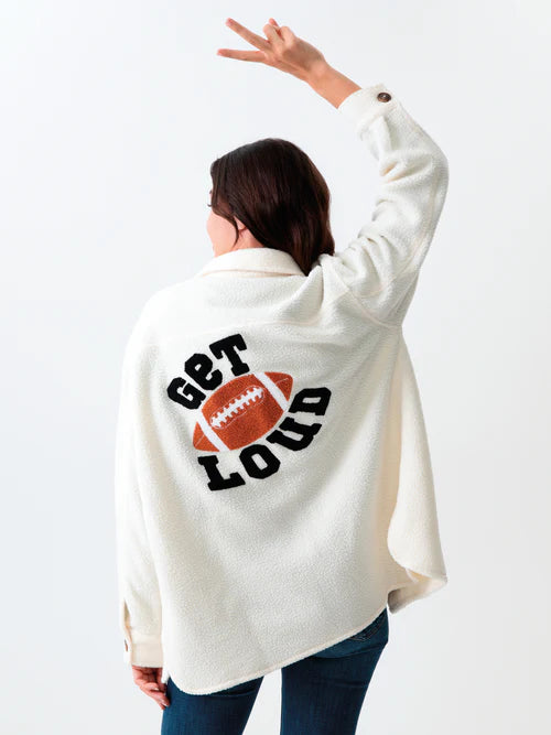 'Get Loud' Sherpa Jacket in Ivory Jersey Jacket Tulle Jacket Batik Jacket