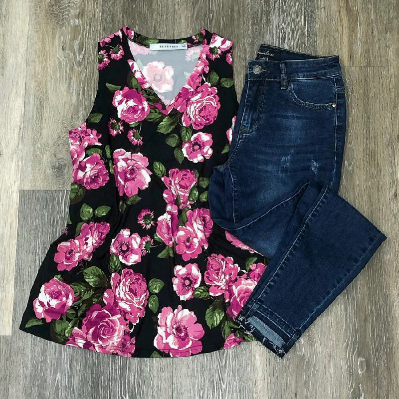 Pretty in Pink Floral V-Neck Tank athletic tank top