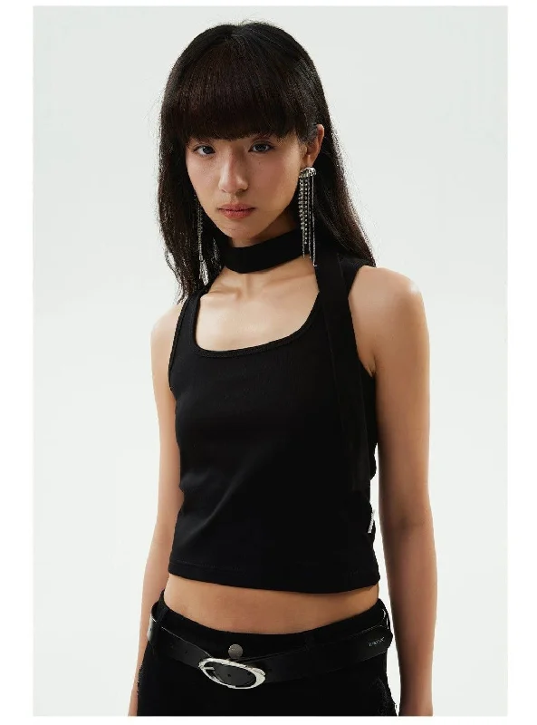 Neck Fabric Detail Tank Top metallic tank top