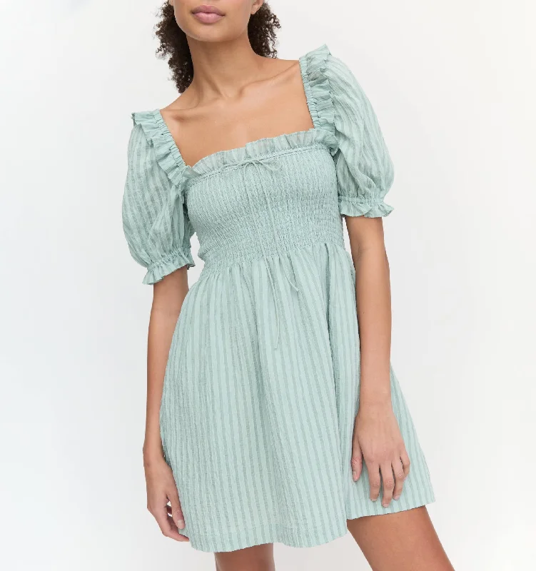 The Scarlett Mini Nap Dress - Soft Green Tonal Seersucker