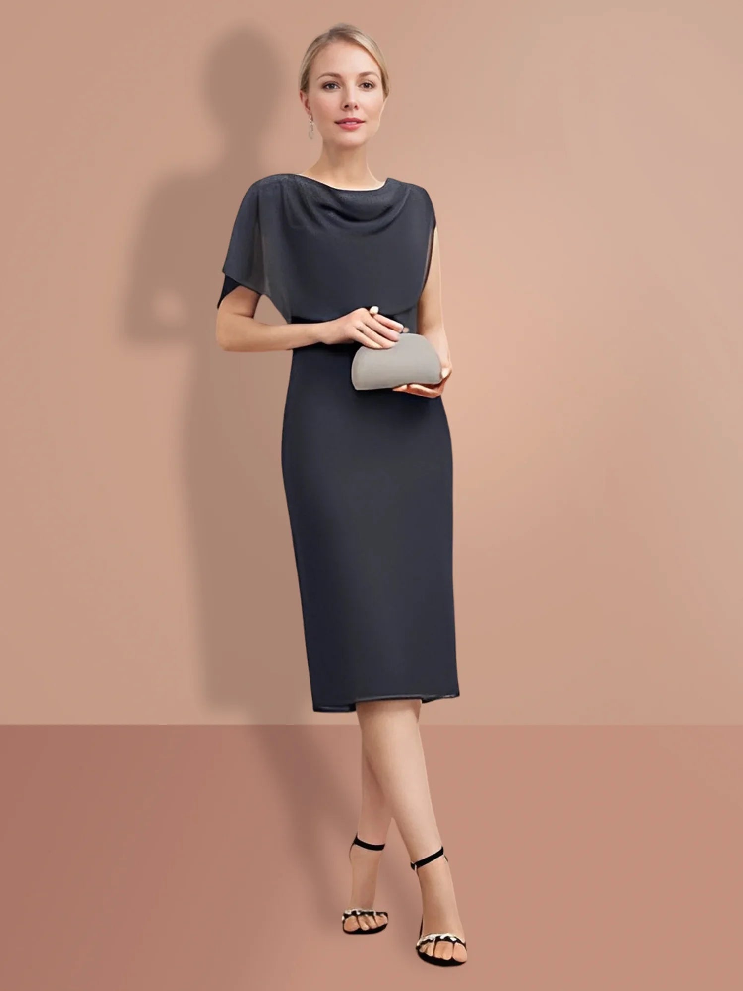 Sheath/column knee length short sleeved mother of the bride dress