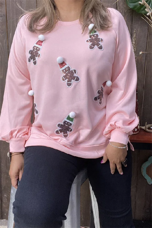 XCH15220 Santa Claus sequin patch in the baby pink solid color long sleeve cardigan design women blouse Nylon Fabric Polyester Fabric Spandex Fabric XCH15220 Santa Claus sequin patch in the baby pink solid color long sleeve cardigan design women blouse Nylon Fabric Polyester Fabric Spandex Fabric