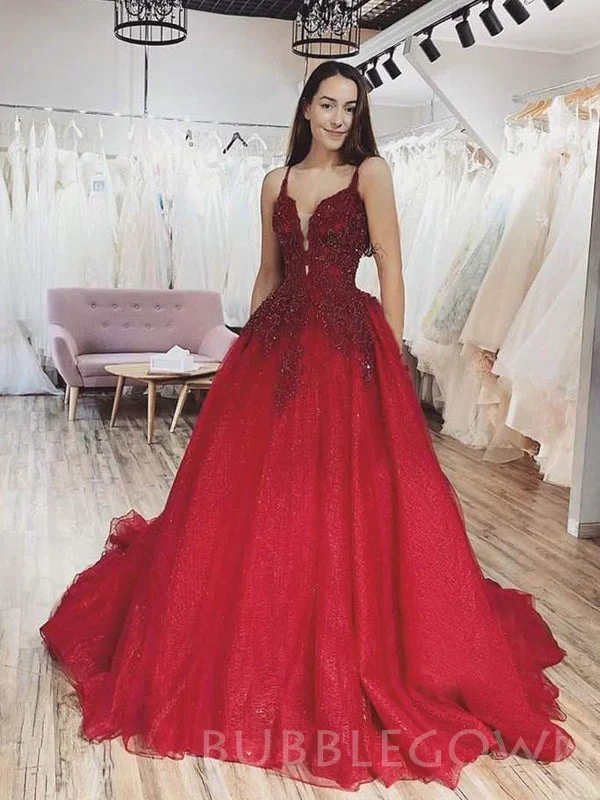 Burgundy Tulle Sparkly A-line Long Evening Prom Dresses, Ball Gown Prom Dresses, MR7878 Burgundy Tulle Sparkly A-line Long Evening Prom Dresses, Ball Gown Prom Dresses, MR7878