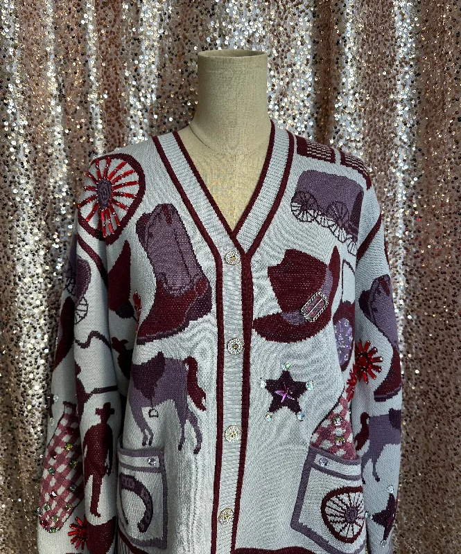 WHITE AND PURPLE WESTERN ICON CARDIGAN Silk Blend Satin Velvet
