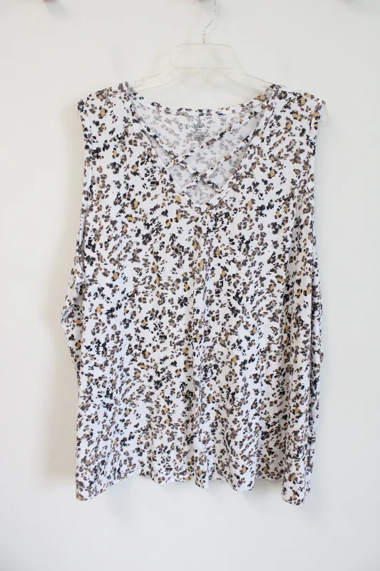 Lane Bryant Leopard Print White Criss-Cross Tank Top | 26/28 turquoise tank top