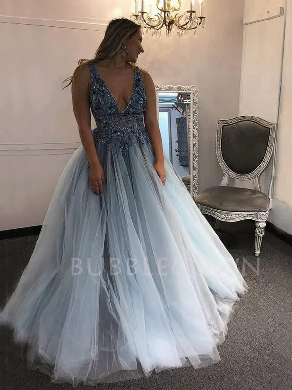 A-line See Throuth Deep V Neck Appliques Long Lace Evening Prom Dresses, Cheap Custom Prom Dresses, MR7446 A-line See Throuth Deep V Neck Appliques Long Lace Evening Prom Dresses, Cheap Custom Prom Dresses, MR7446