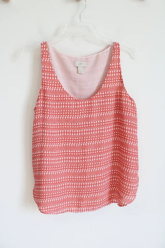 LOFT Salmon & White Patterned Tank Top | S high neck tank
