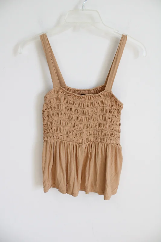 American Eagle Tan Smocked Tank | S silver tank top