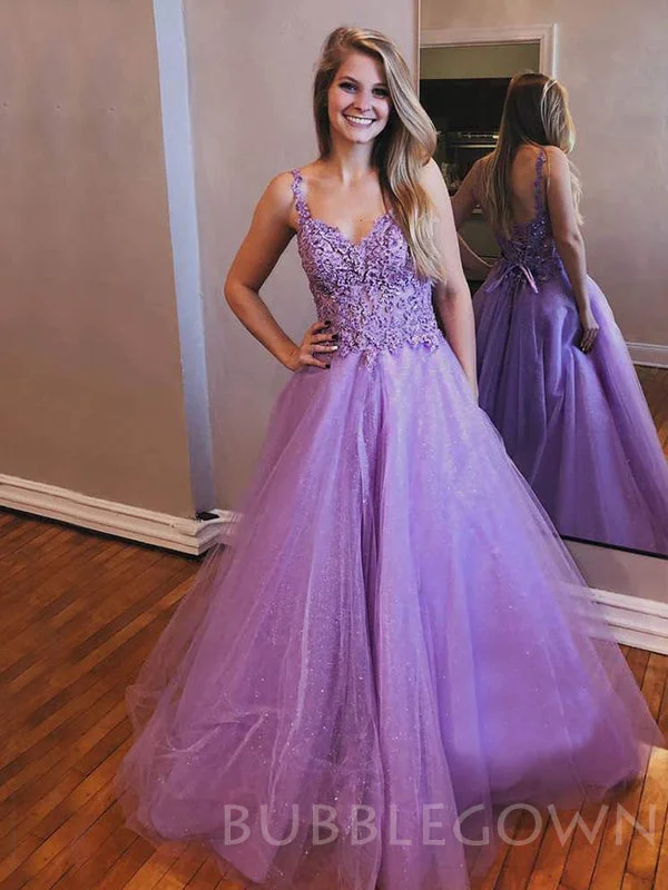 A-line Lilac Tulle Appliques Long Evening Prom Dresses, Cheap Custom Prom Dress, MR7843 A-line Lilac Tulle Appliques Long Evening Prom Dresses, Cheap Custom Prom Dress, MR7843