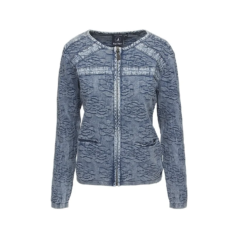 Waterville Long Sleeve Cardigan - Sky Wash Mesh Blend Leather Blend Suede Blend