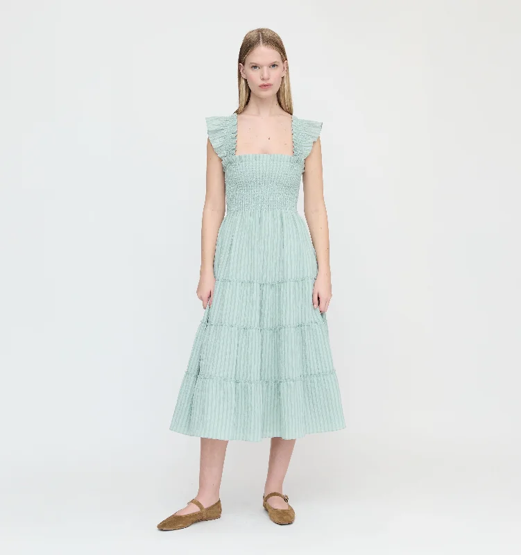 The Ellie Nap Dress - Soft Green Tonal Seersucker