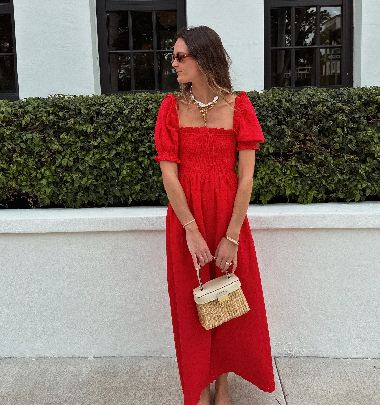 The Scarlett Nap Dress - Red Daisy Check Eyelet
