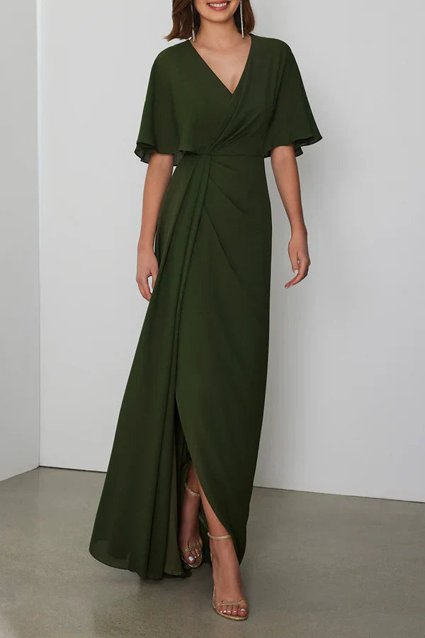 V-neck short top fits imperial pleats, mother of the bride dresses