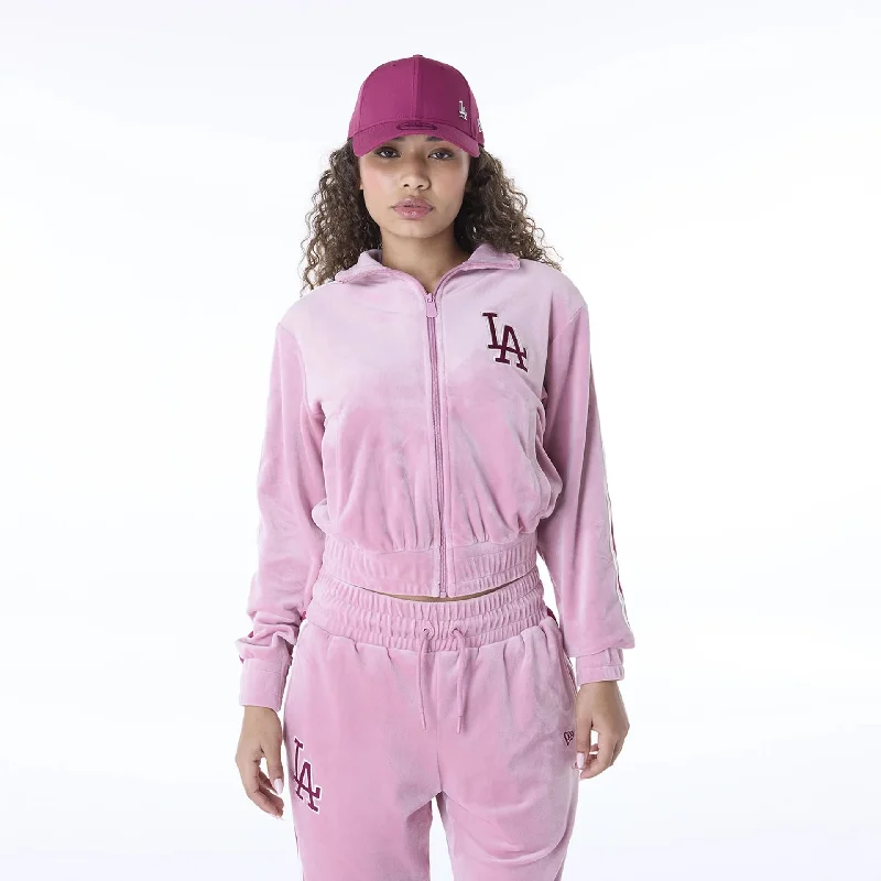 LA Dodgers Womens MLB Velour Dark Pink Track Jacket Striped Jacket Polka Dot Jacket Floral Jacket LA Dodgers Womens MLB Velour Dark Pink Track Jacket Striped Jacket Polka Dot Jacket Floral Jacket