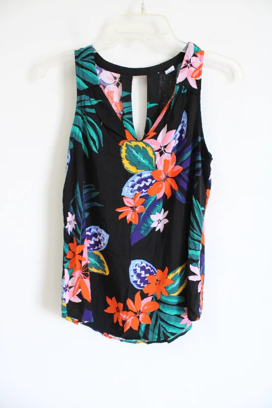 Old Navy Black Tropical Tank | S teal tank top