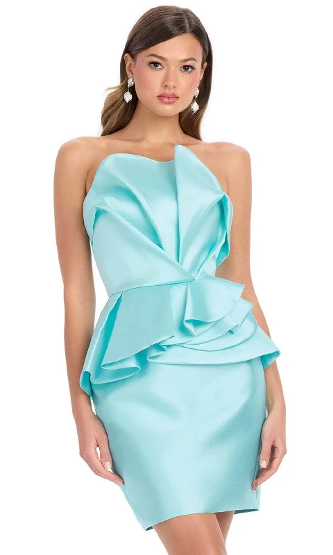 Ashley Lauren 4800 - Asymmetric Cocktail Dress with Peplum