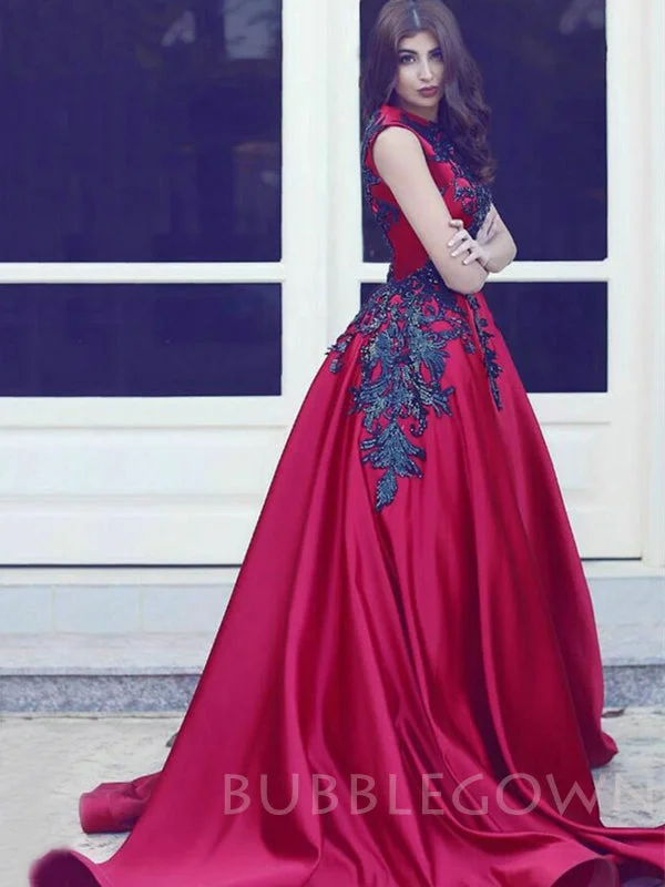 A-line Burgundy Satin Appliques Ball Gown Long Evening Prom Dresses, Cheap Custom Prom Dresses, MR7772 A-line Burgundy Satin Appliques Ball Gown Long Evening Prom Dresses, Cheap Custom Prom Dresses, MR7772