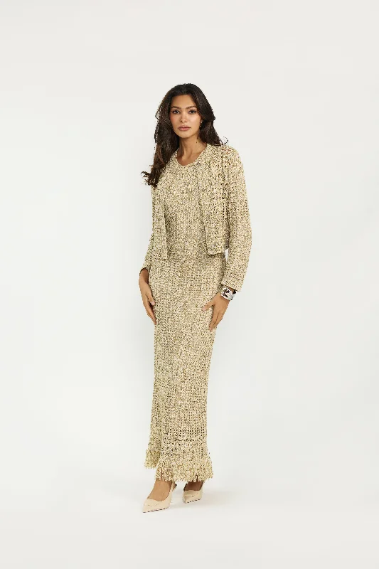 Ellie Makir Shimmer Knit Dress & Cardigan Neon metallic Matte